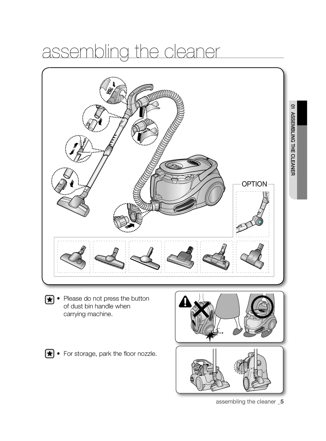 Samsung VCC8790H3K/XEE manual Assembling the cleaner, Option 