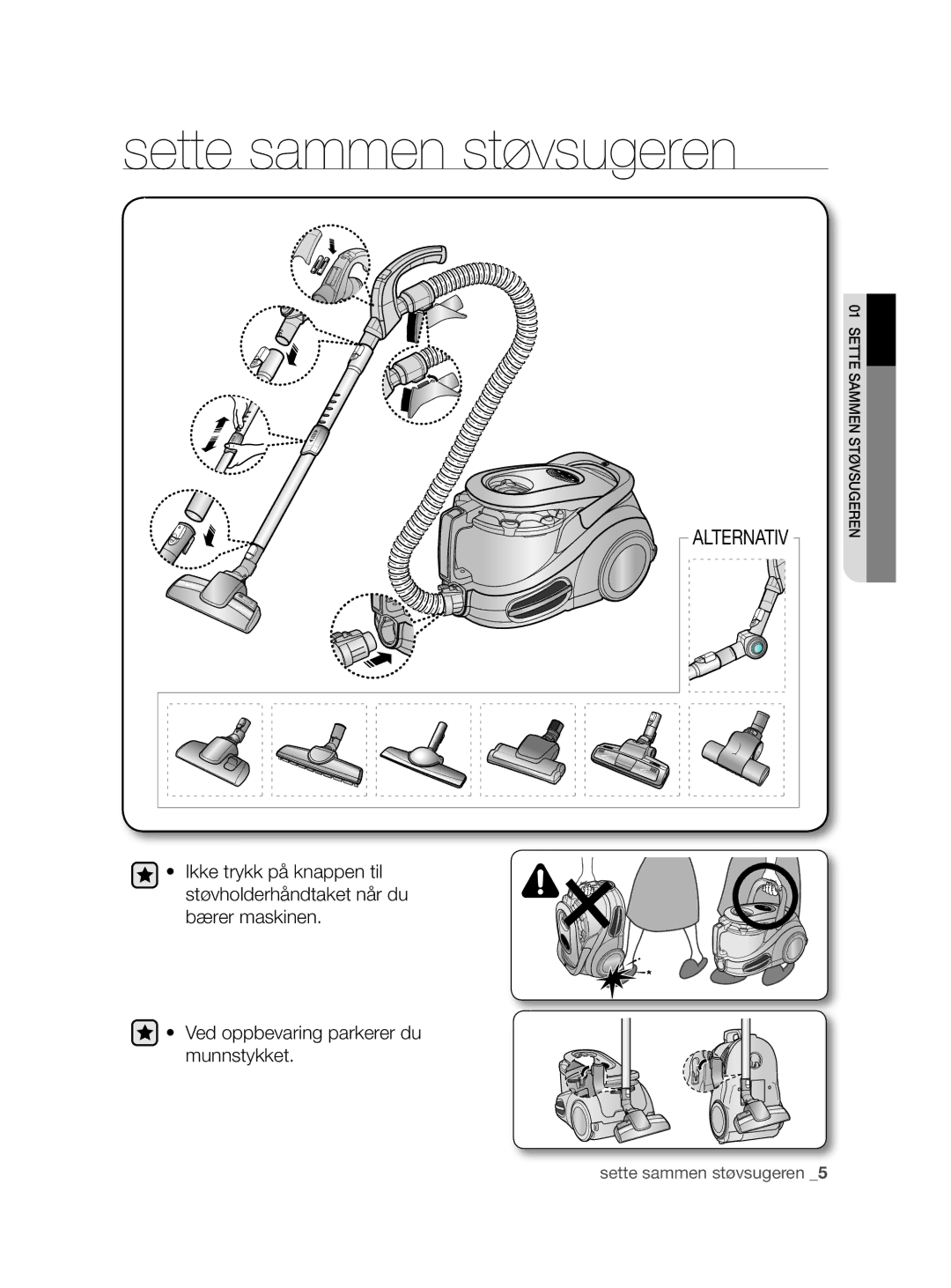 Samsung VCC8790H3K/XEE manual Sette sammen støvsugeren 