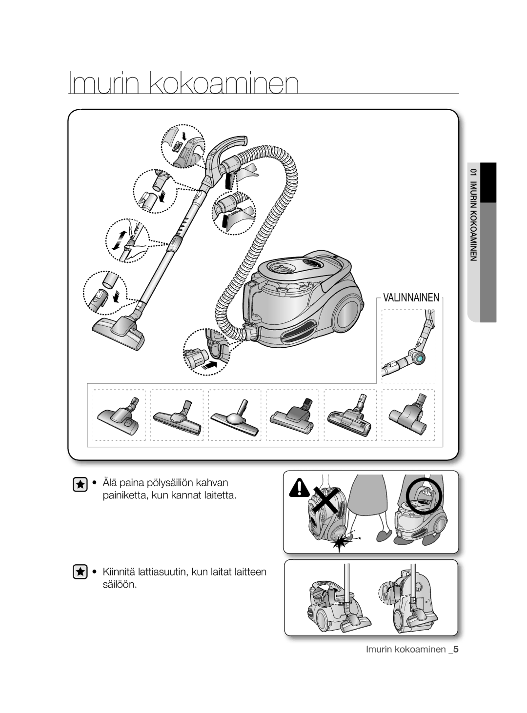 Samsung VCC8790H3K/XEE manual Imurin kokoaminen 