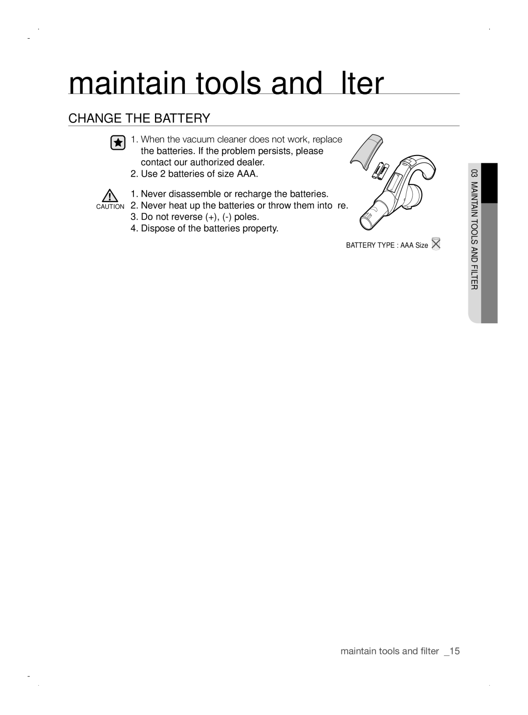 Samsung VCC8790H4A/XEU manual ChANGE ThE bATTERY 