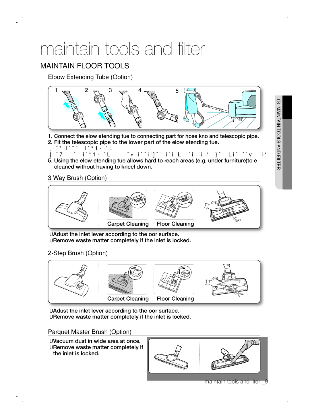 Samsung VCC8790H4A/XEU manual Maintain Floor Tools, Elbow Extending Tube Option 