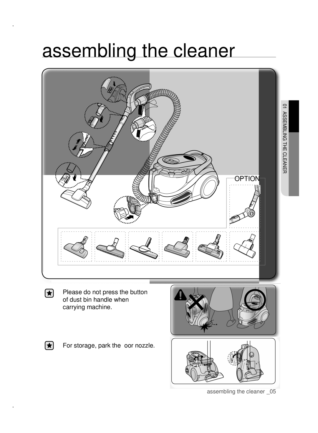 Samsung VCC87H0H3K/XEG manual Assembling the cleaner, Option 