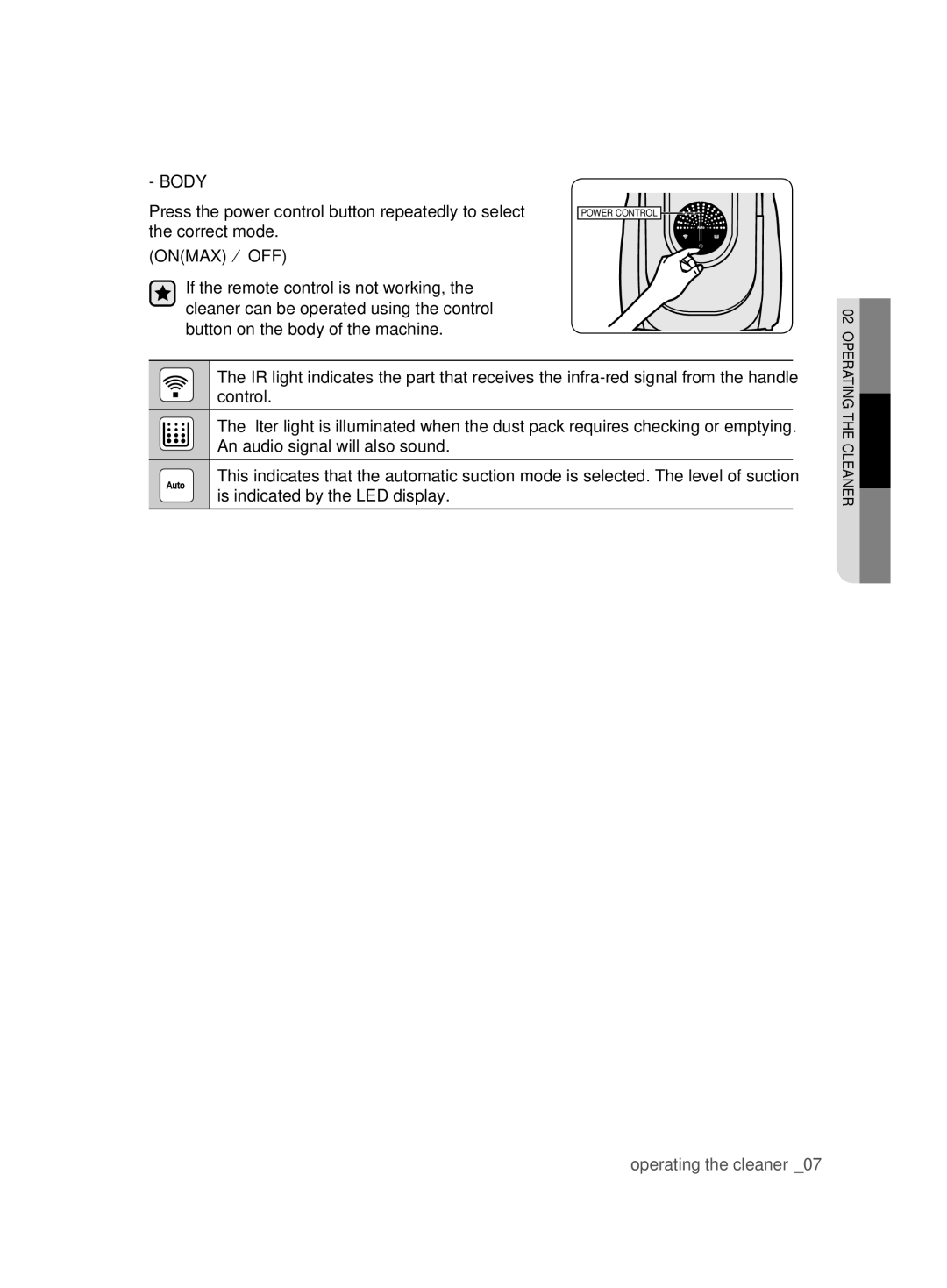 Samsung VCC87H0H3K/XEG manual Body 