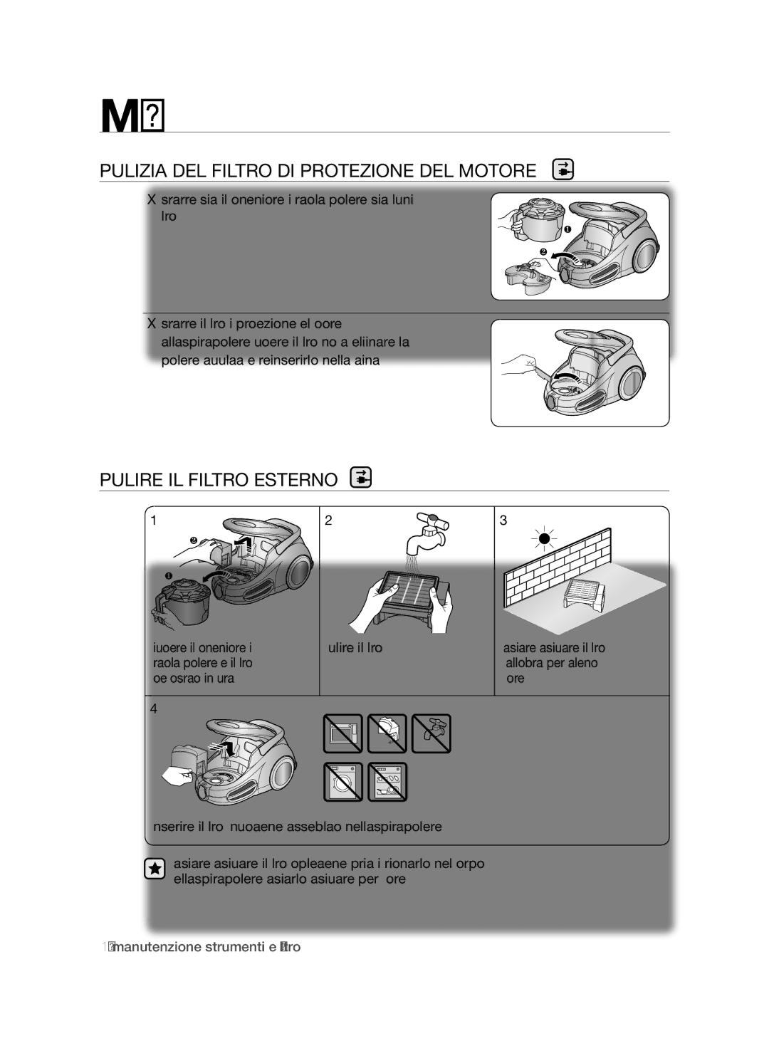 Samsung VCC87H0H3K/XET manual Pulizia DEL Filtro DI Protezione DEL Motore, Pulire IL Filtro Esterno 