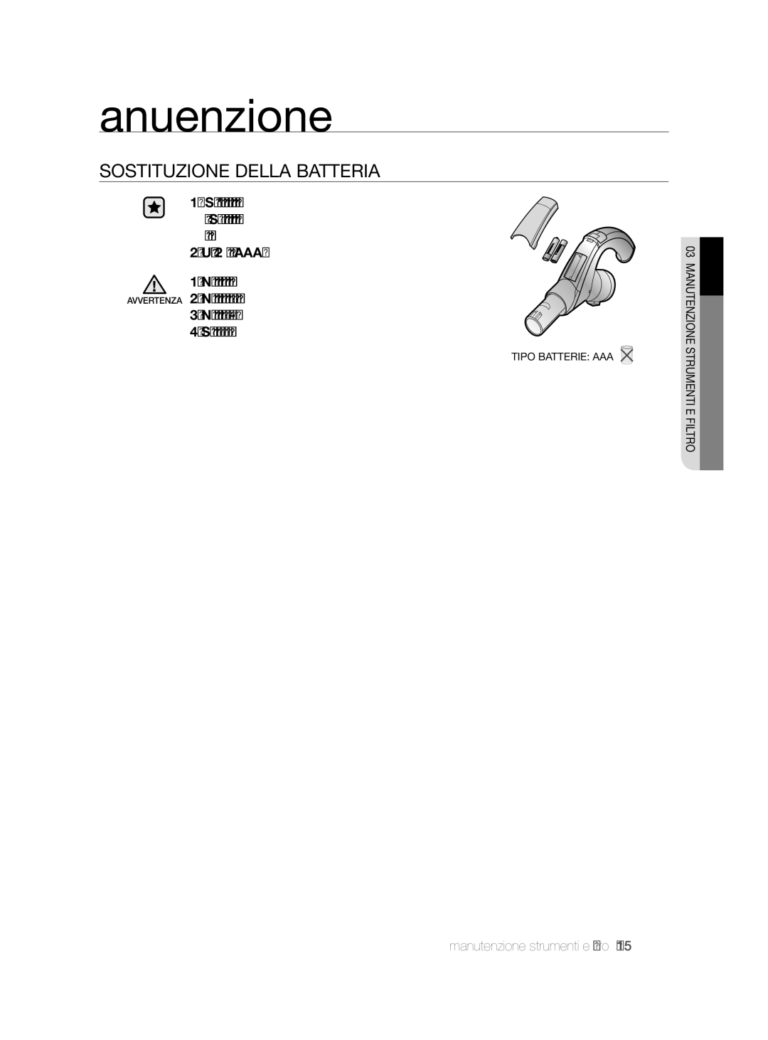 Samsung VCC87H0H3K/XET manual Sostituzione Della Batteria 