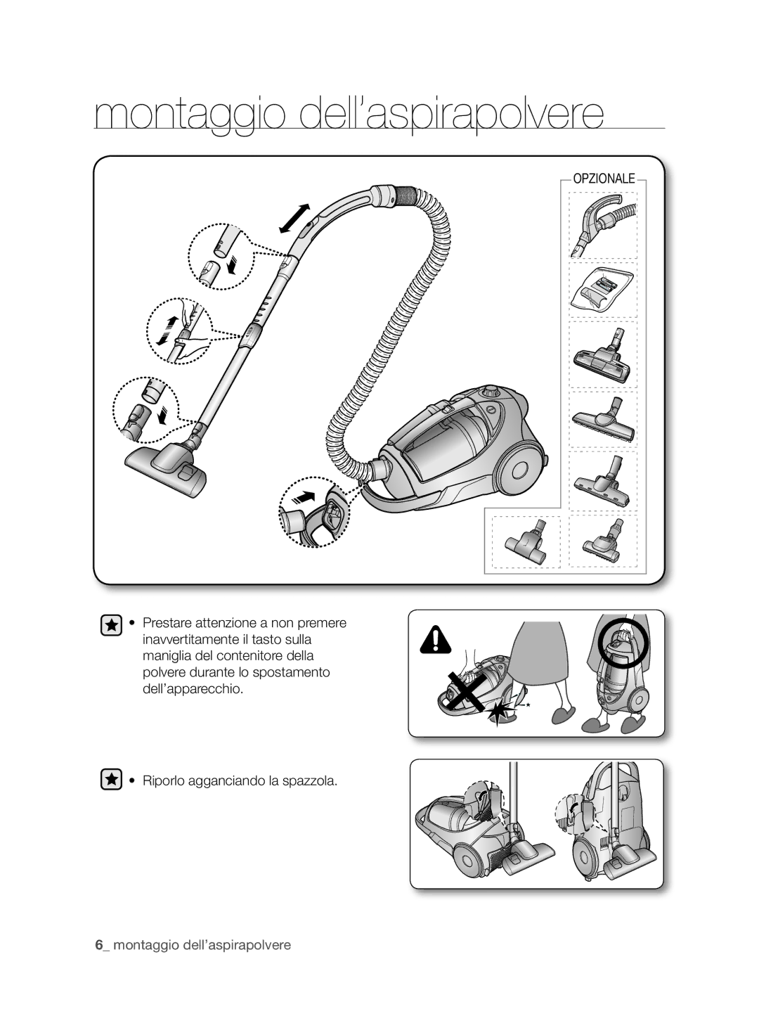 Samsung VCC8830V3B/XET, VCC8830V3B/XEP manual Montaggio dell’aspirapolvere 