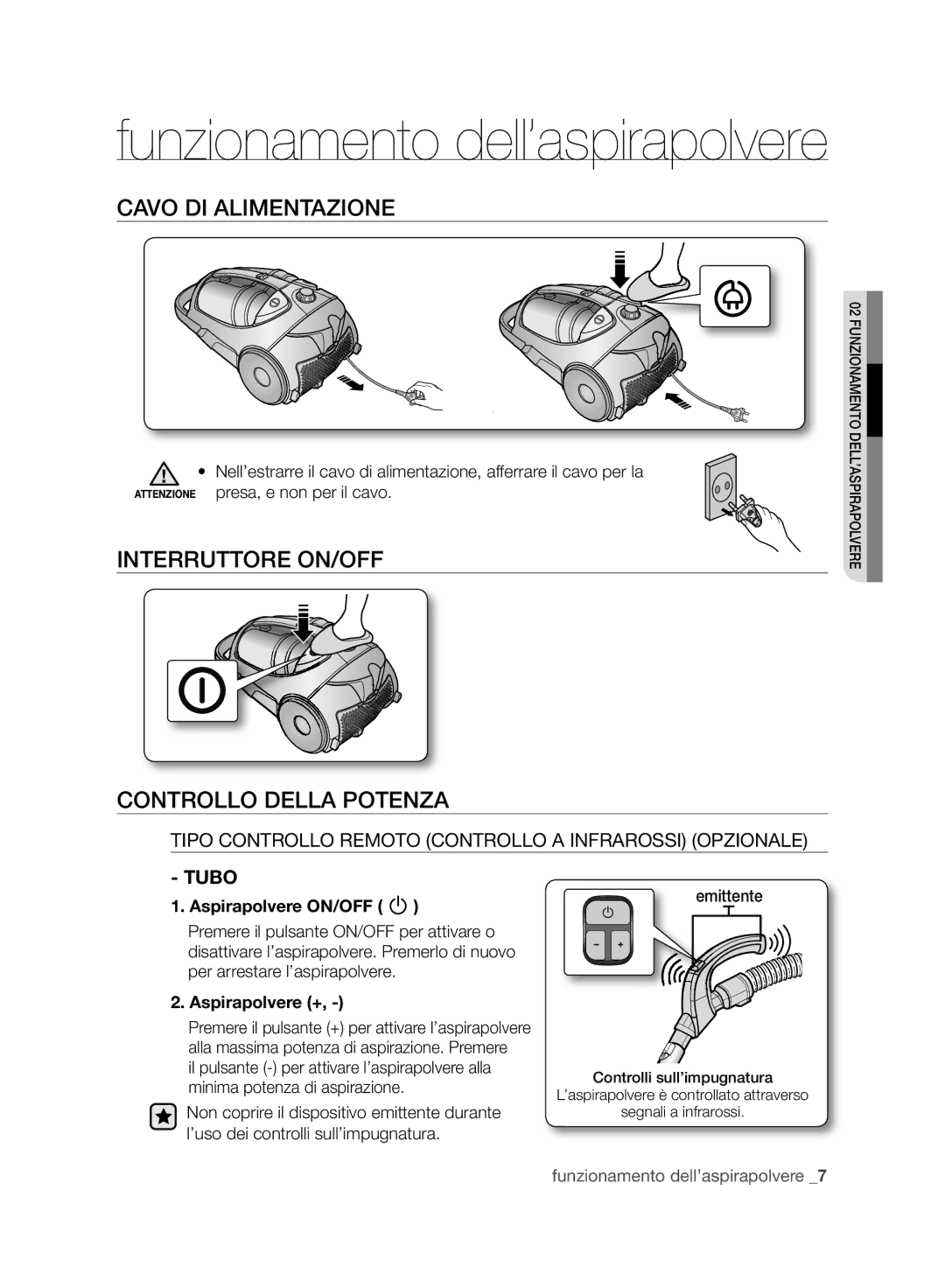 Samsung VCC8830V3B/XEP, VCC8830V3B/XET Cavo DI Alimentazione, Interruttore ON/OFF Controllo Della Potenza, Tubo, Emittente 