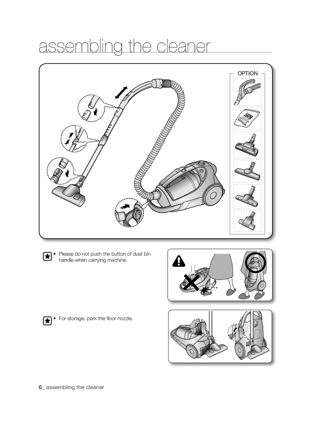 Samsung VCC8830V3R/SML manual Assembling the cleaner, Option 