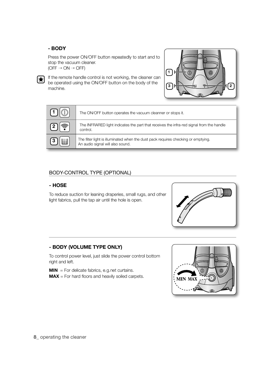 Samsung VCC8830V3R/SML manual BODY-CONTROL Type Optional, Body Volume Type only 