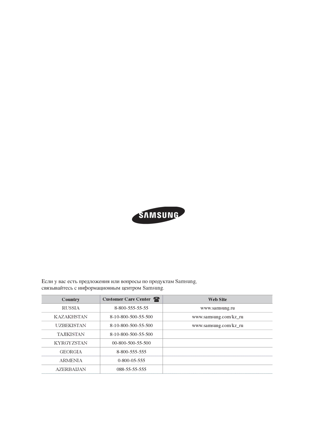 Samsung VCC8853H3B/XEV, VCC8830V3S/XEV, VCC8851H34/XEV, VCC8854H3R/XEV, VCC8832V3B/XEV Country Customer Care Center Web Site 