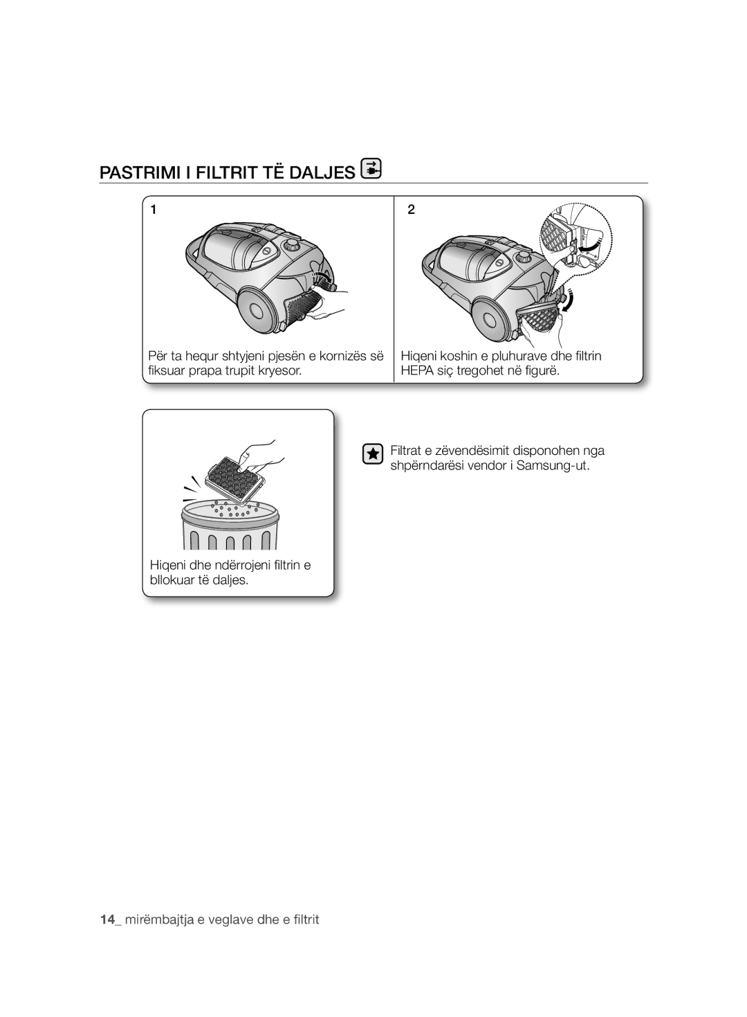 Samsung VCC8850H3B/XEC, VCC8850H3R/BOL, VCC88E0H3R/BOL, VCC8850H3R/XEO manual Pastrimi I Filtrit TË Daljes 