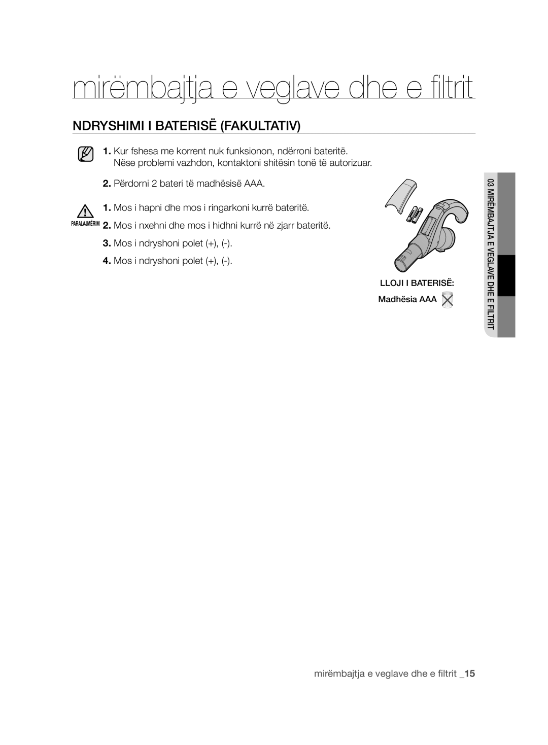 Samsung VCC8850H3R/BOL, VCC8850H3B/XEC, VCC88E0H3R/BOL, VCC8850H3R/XEO manual Ndryshimi I Baterisë Fakultativ 