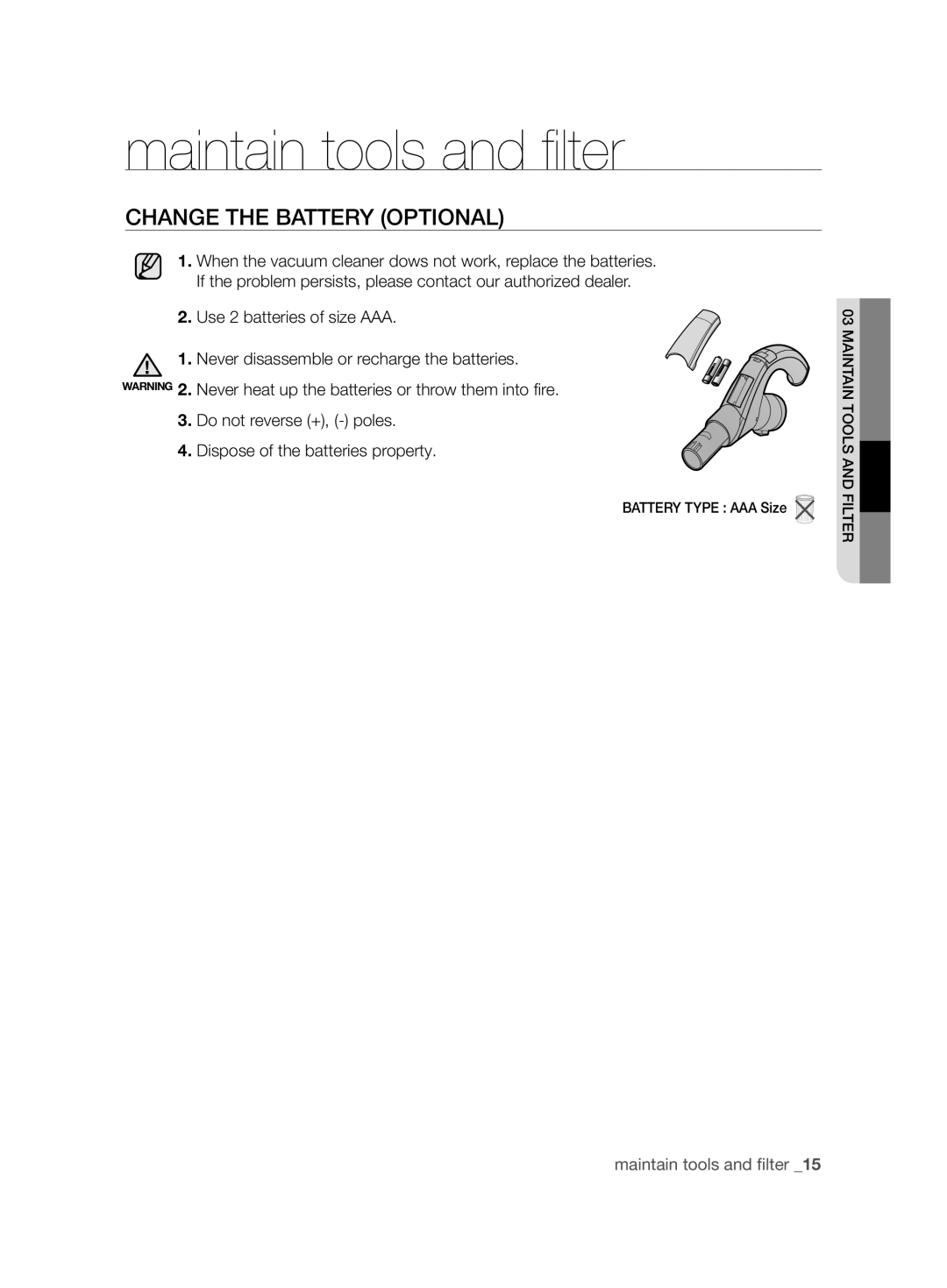 Samsung VCC8850H3R/BOL, VCC8850H3B/XEC, VCC88E0H3R/BOL, VCC8850H3R/XEO manual Change the Battery Optional 