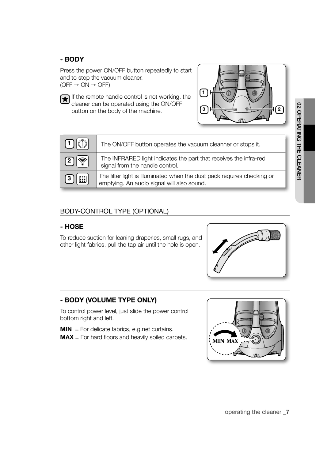 Samsung VCC8870H3B/SML manual BODY-CONTROL Type Optional, Body Volume Type only 