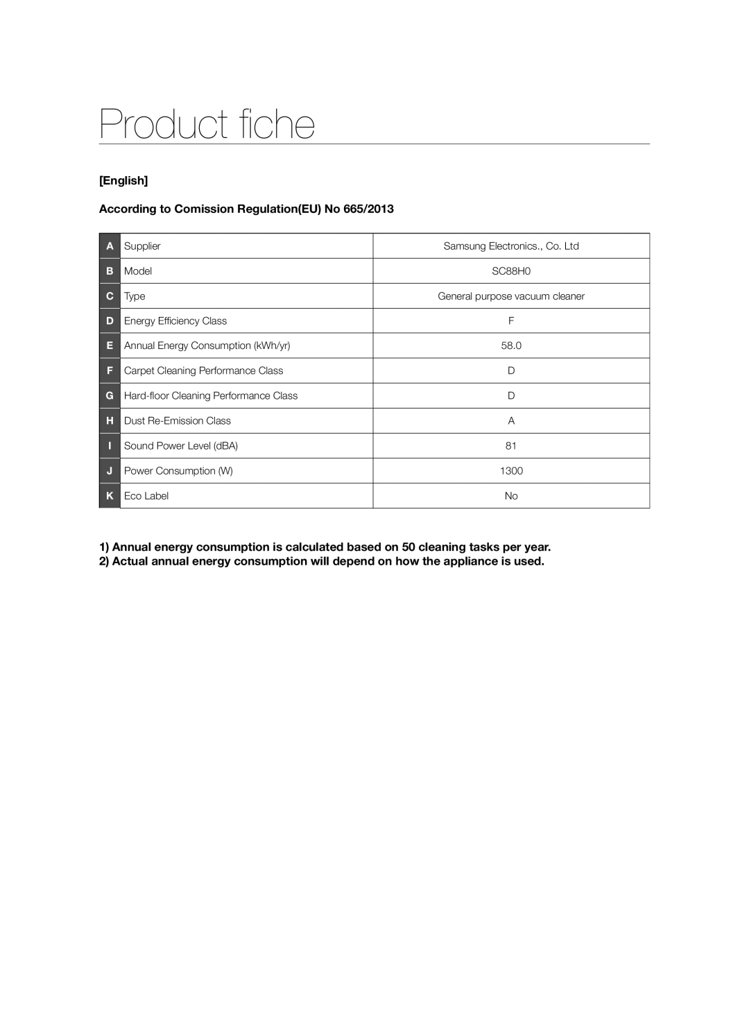 Samsung VCC88L0H31/XET, VCC88L0H31/XEG, VCC88L0H32/XEN, VCC88H0V3B/XEF manual Product ﬁ che 