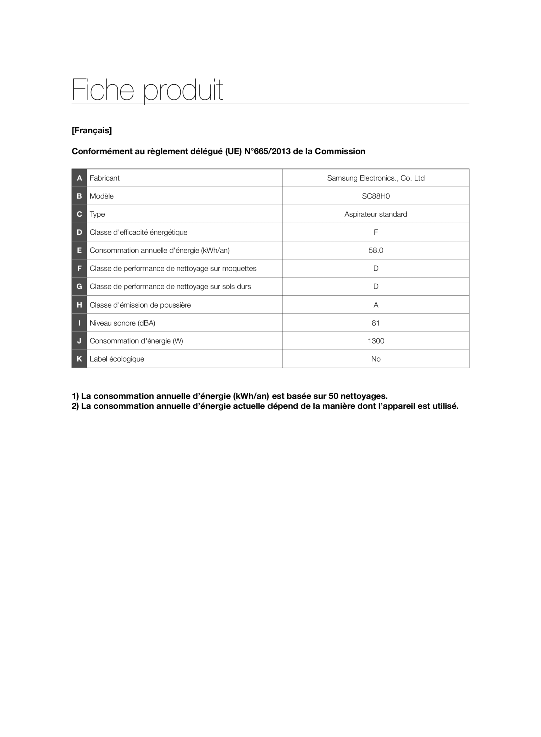 Samsung VCC88H0V3B/XEF, VCC88L0H31/XEG, VCC88L0H31/XET, VCC88L0H32/XEN manual Fiche produit 