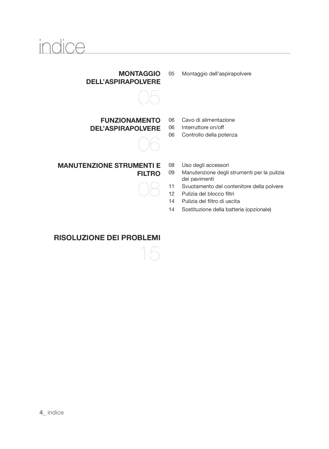 Samsung VCC88L0H31/XET manual Indice, Risoluzione dei problemi 