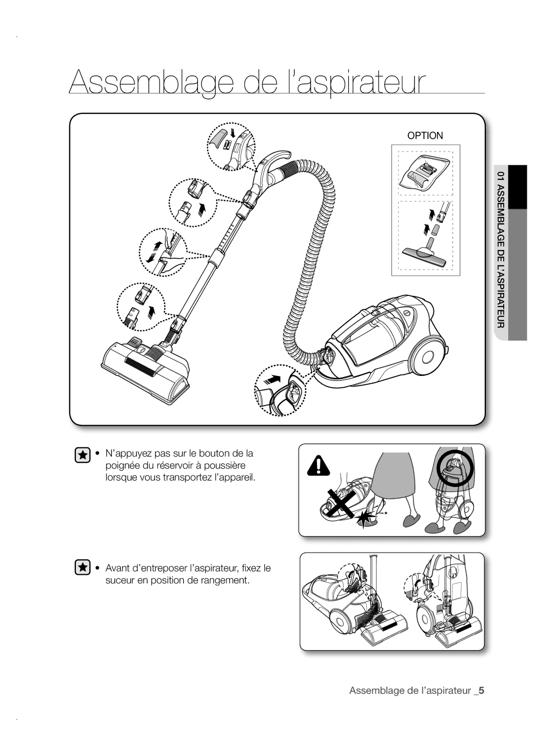 Samsung VCC88P0H1B user manual Assemblage de l’aspirateur, Option 