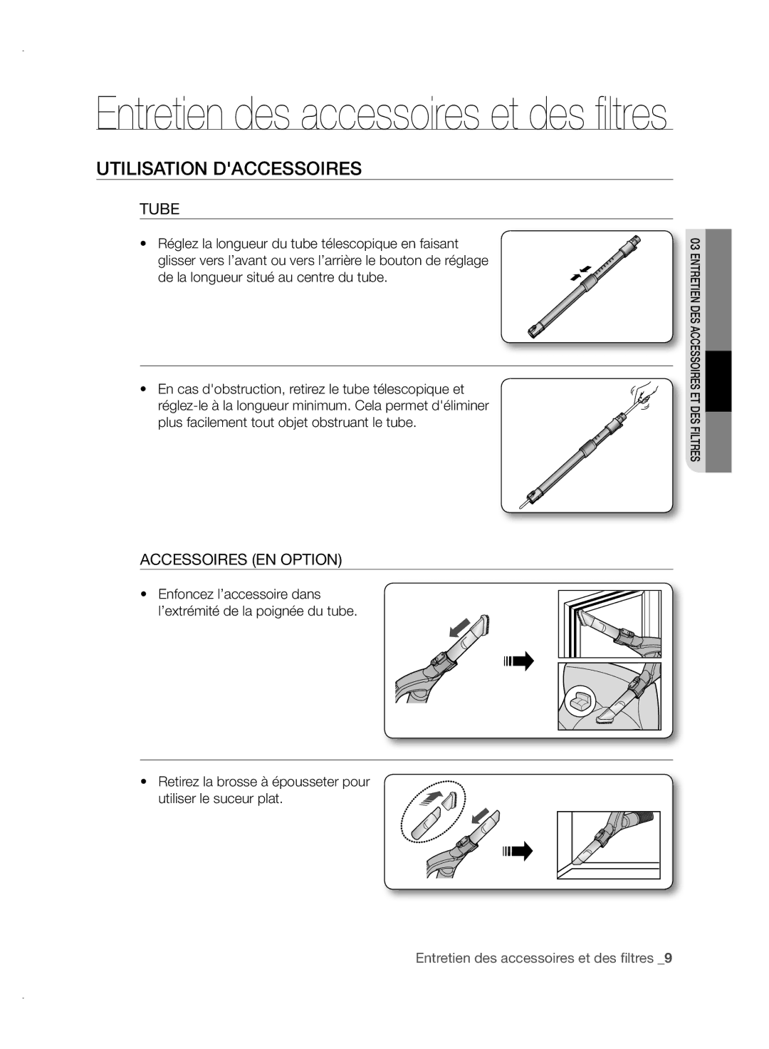 Samsung VCC88P0H1B user manual Utilisation Daccessoires, Tube, Accessoires EN Option 