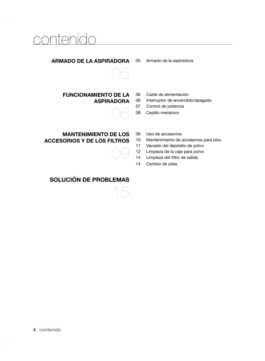 Samsung VCC88P0H1B user manual Contenido, Armado DE LA Aspiradora, Funcionamiento DE LA, Mantenimiento DE LOS 