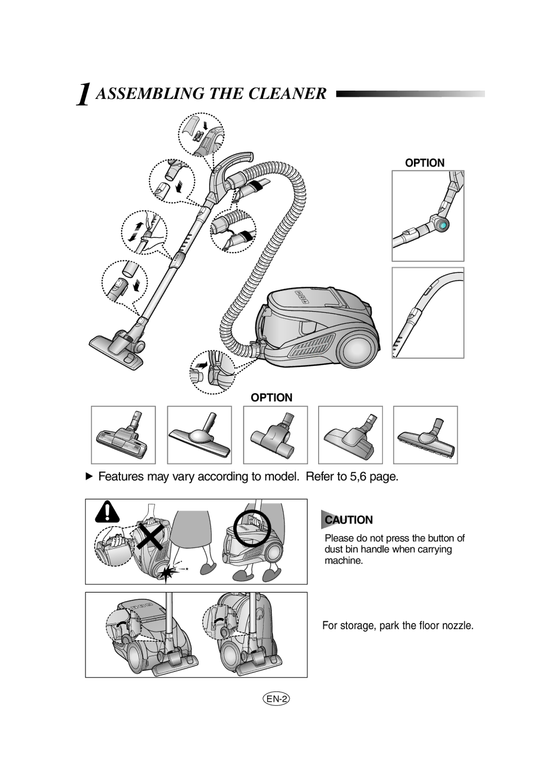 Samsung VCC91E0H3G/XEH, VCC9150H31/BOL manual 1ASSEMBLING the Cleaner, Features may vary according to model. Refer to 5,6 