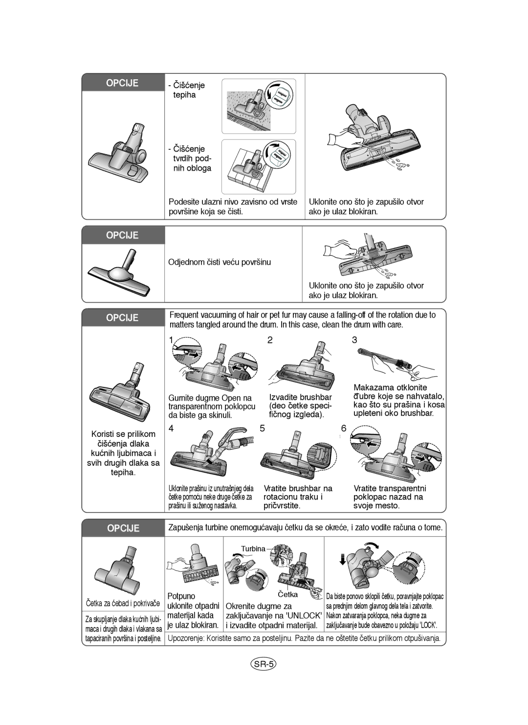 Samsung VCC91E0H3G/BOL, VCC9150H31/BOL, VCC9150H31/XEH, VCC91E0H3G/XEH manual Gurnite dugme Open na 