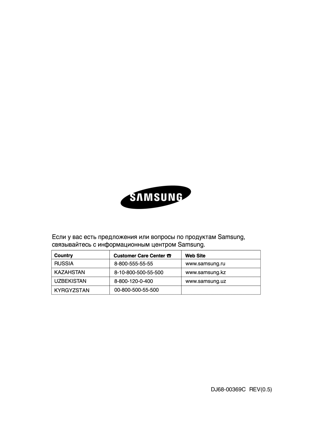 Samsung VCC9130V33/XEV, VCC9160H3C/XSB, VCC9160H3C/SBW, VCC9120V3B/SBW, VCC9150H3W/SBW, VCC9160H31/XEV manual DJ68-00369C REV0.5 