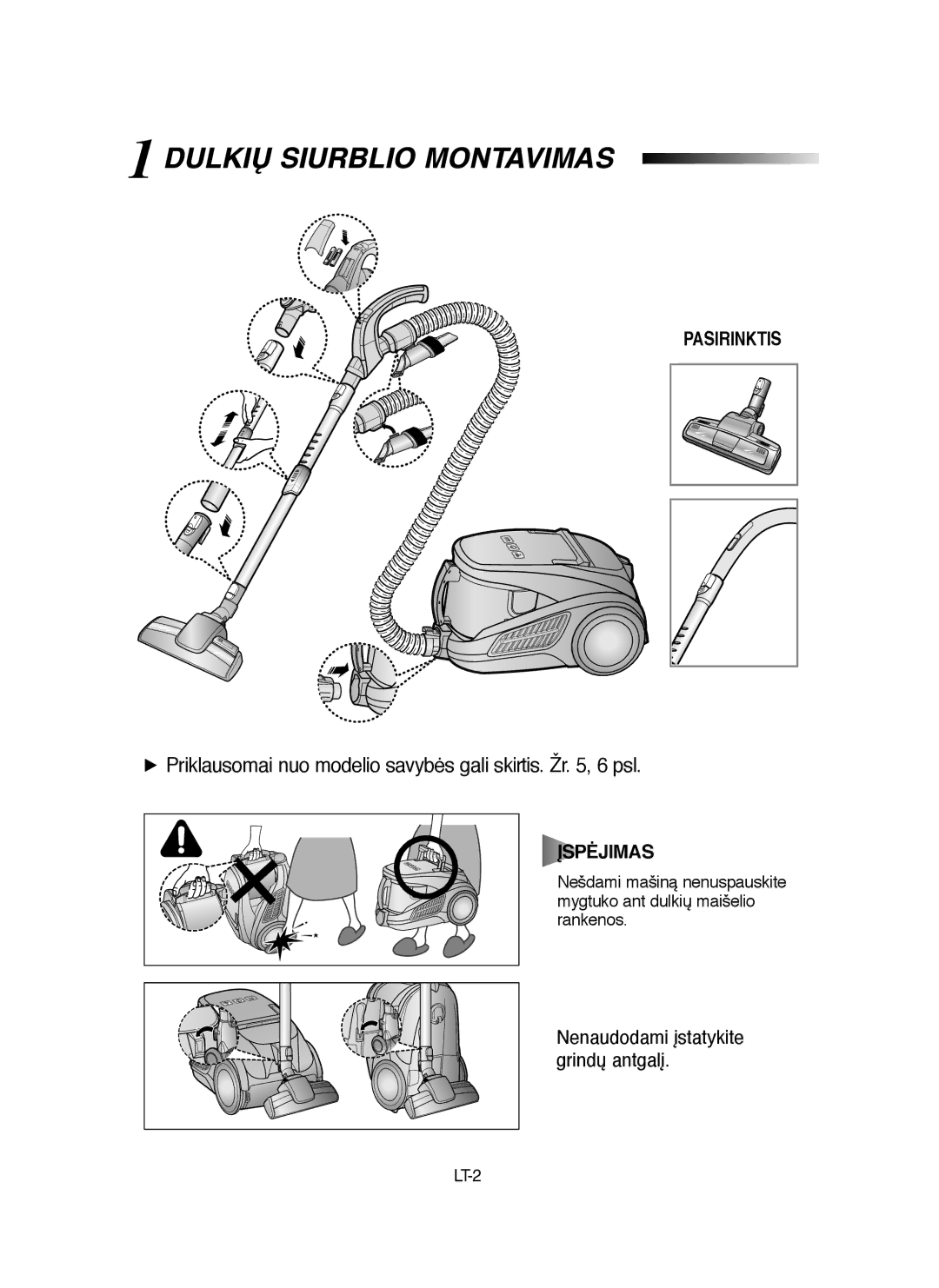 Samsung VCC9160H3C/SBW manual Dulkið Siurblio Montavimas, Priklausomai nuo modelio savybòs gali skirtis. Žr , 6 psl 