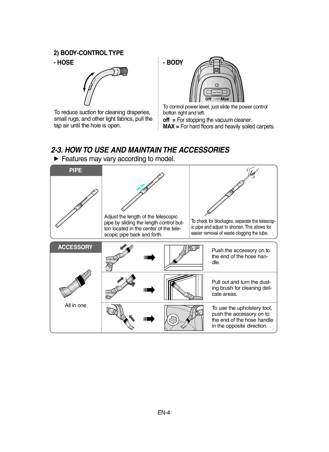 Samsung VCC9160H3C/SBW, VCC9160H3C/XSB manual HOW to USE and Maintain the Accessories 