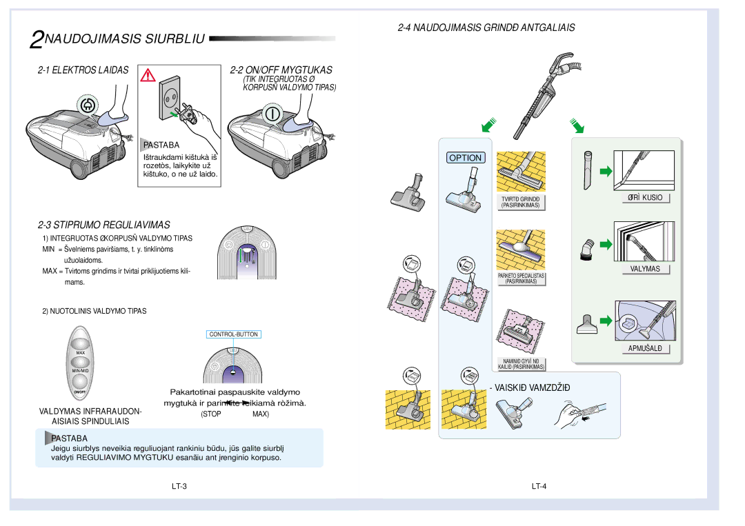 Samsung VCC9273E3W/SBW, VCC9271E3R/SBW manual 2NAUDOJIMASIS Siurbliu, Pastaba 