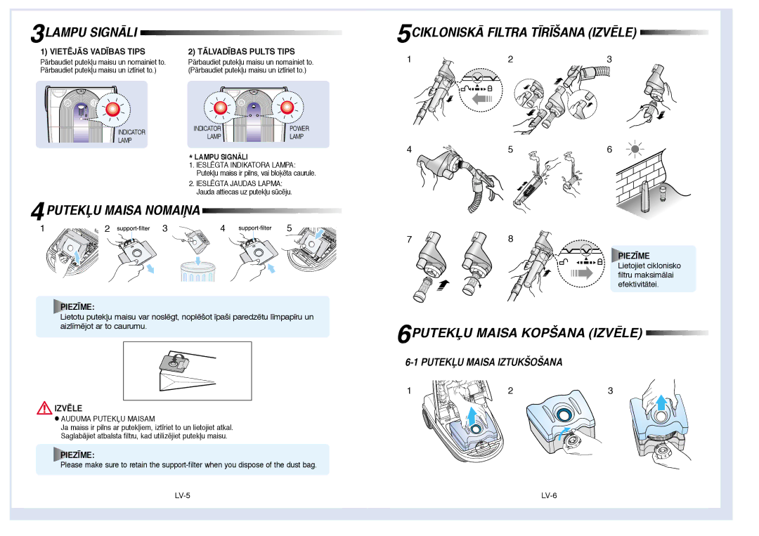 Samsung VCC9271E3R/SBW, VCC9273E3W/SBW manual 6PUTEKπU Maisa Kopšana IZVîLE, TÅLVAD±BAS Pults Tips 