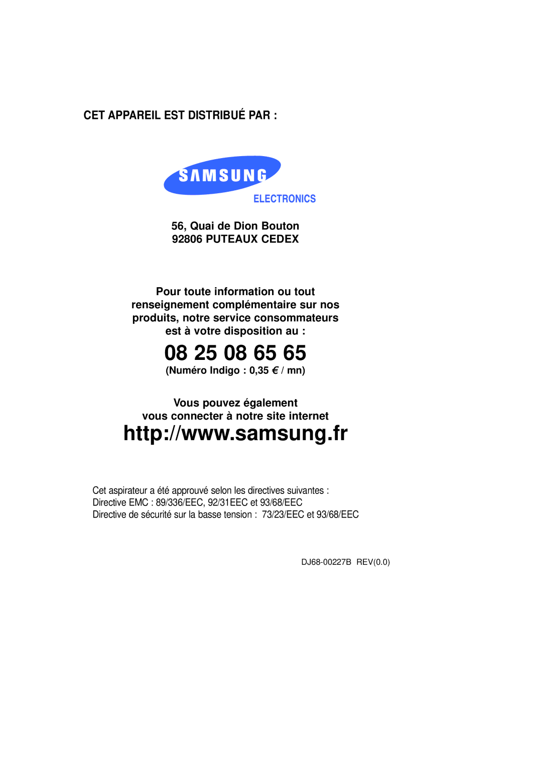 Samsung VCC9350H3S/XEF manual 08 25 08 65 