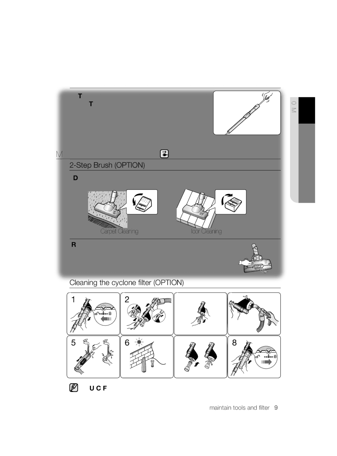 Samsung VCC9380V3B/BAY, VCC9380V3S/BAY, VCC9380V3R/BAY, VCC9380V3B/UMG manual Maintain floor tools, Step Brush Option 