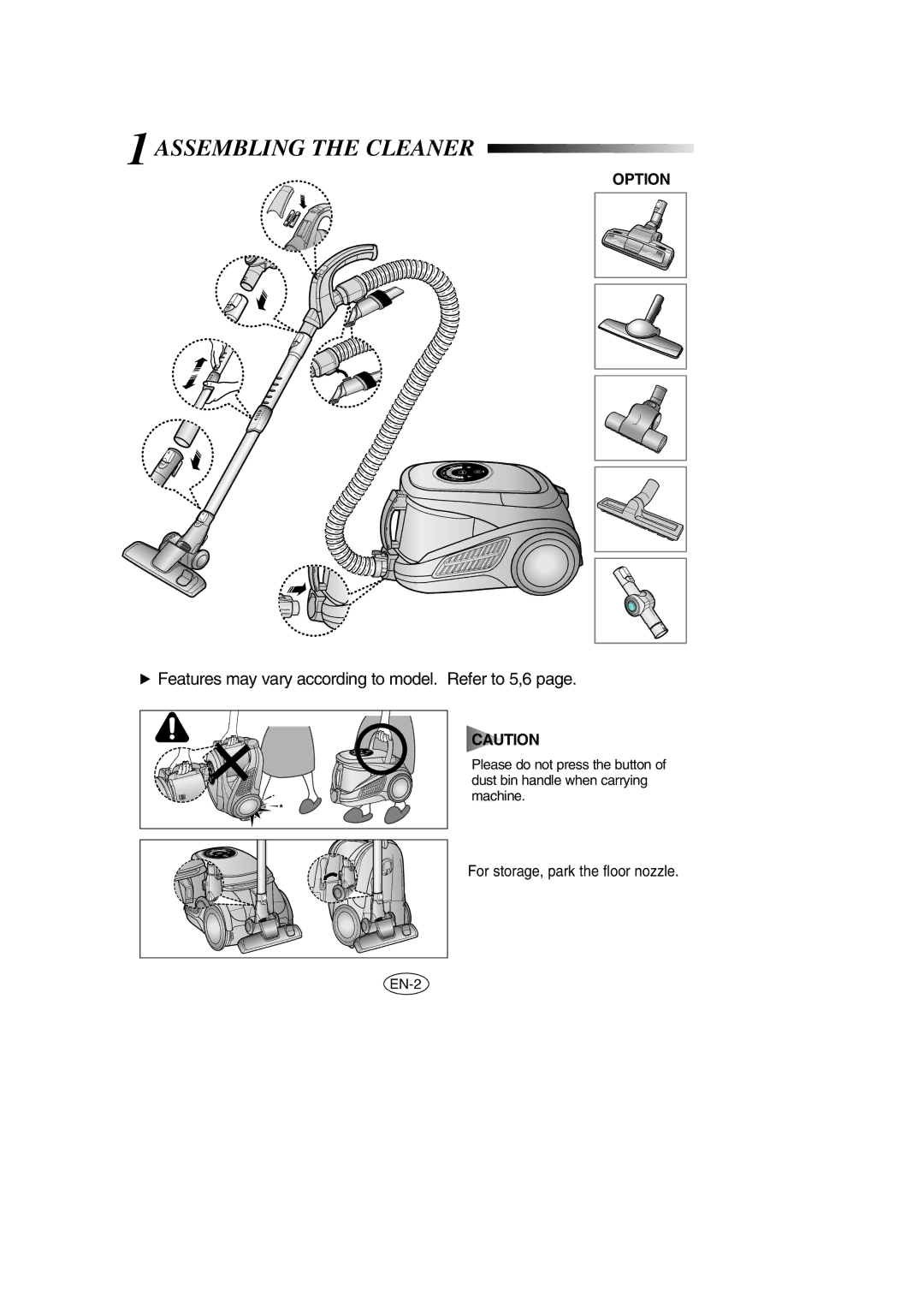 Samsung VCC9540H2K/XSV, VCC9540H2K/TWL manual 1ASSEMBLING the Cleaner, Features may vary according to model. Refer to 5,6 