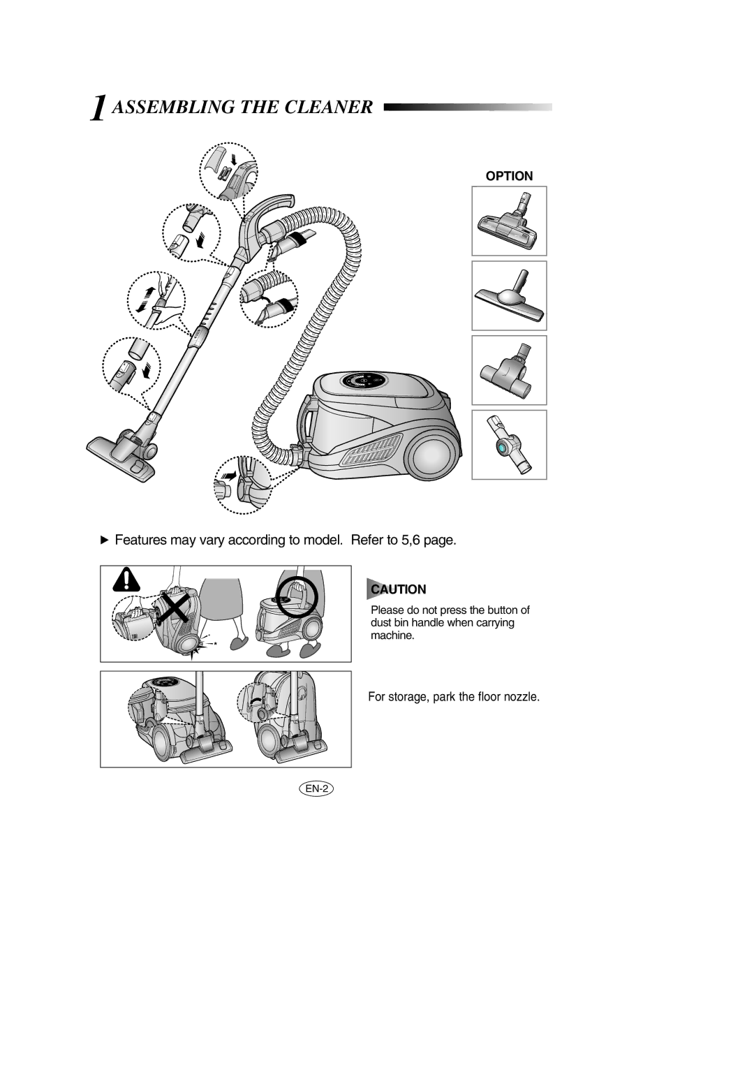 Samsung VCC9540H3K/EUR, VCC9540H3S/BOL manual 1ASSEMBLING the Cleaner, Features may vary according to model. Refer to 5,6 