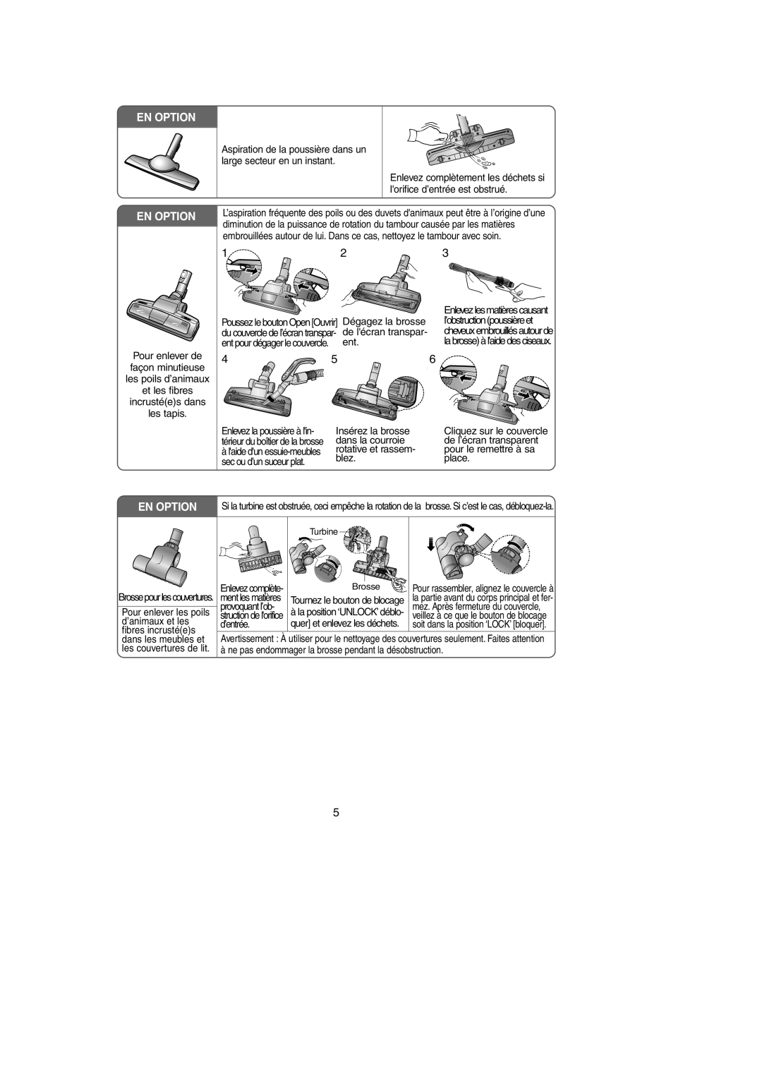 Samsung VCC9540H4K/XSA, VCC9540H3K/XEF, VCC9540H3K/XSG manual Insérez la brosse 