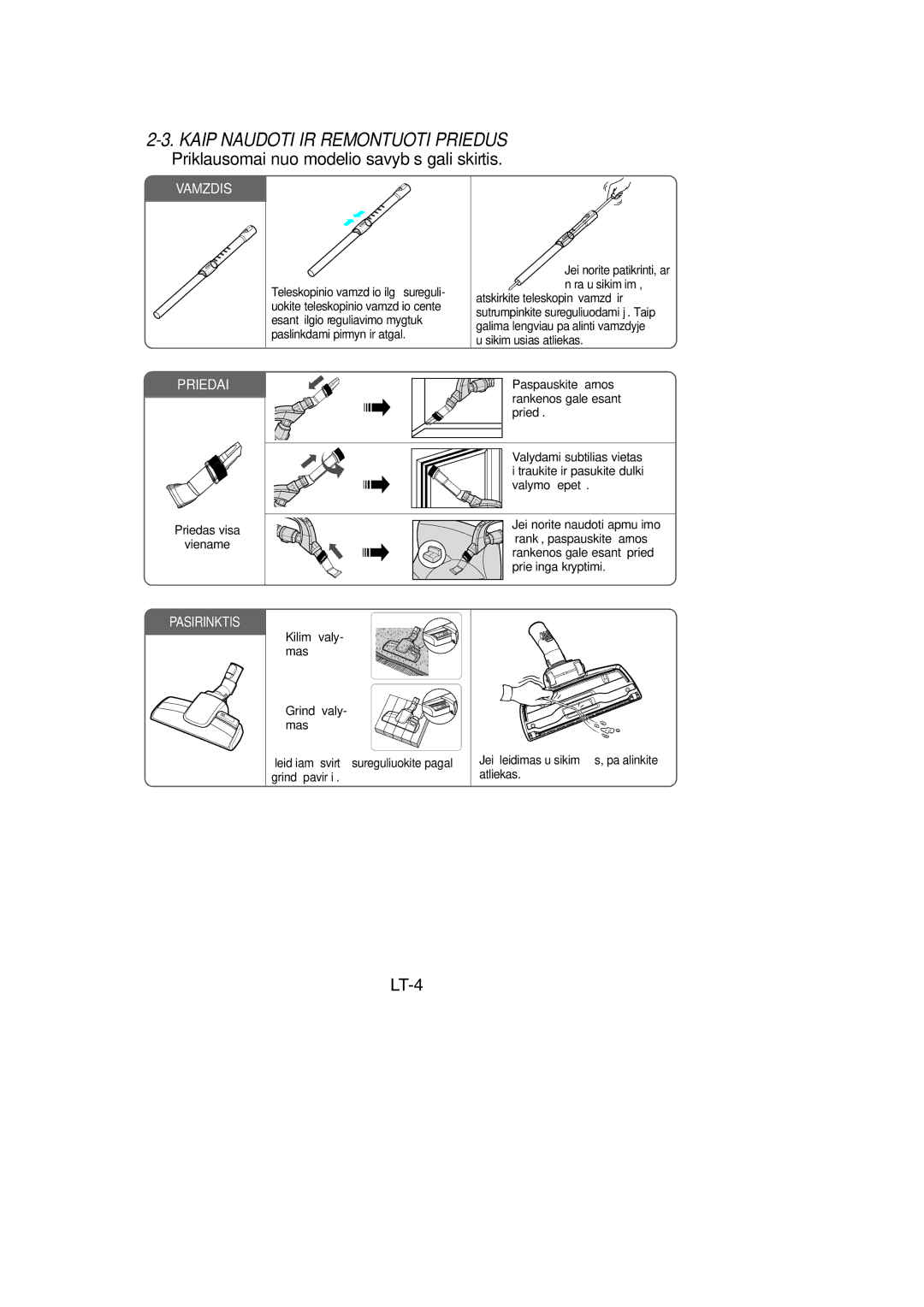 Samsung VCC9560H3K/XSB, VCC9560H3K/XEV, VCC9560H3K/SBW manual LT-4, Vamzdis Priedai 