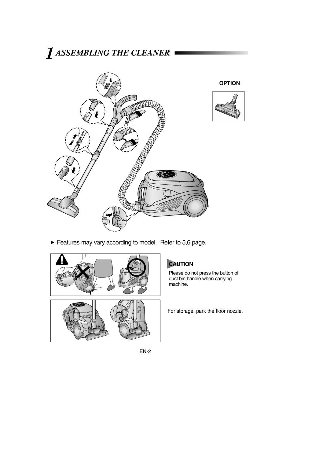 Samsung VCC9560H3K/XSB, VCC9560H3K/XEV manual 1ASSEMBLING the Cleaner, Features may vary according to model. Refer to 5,6 