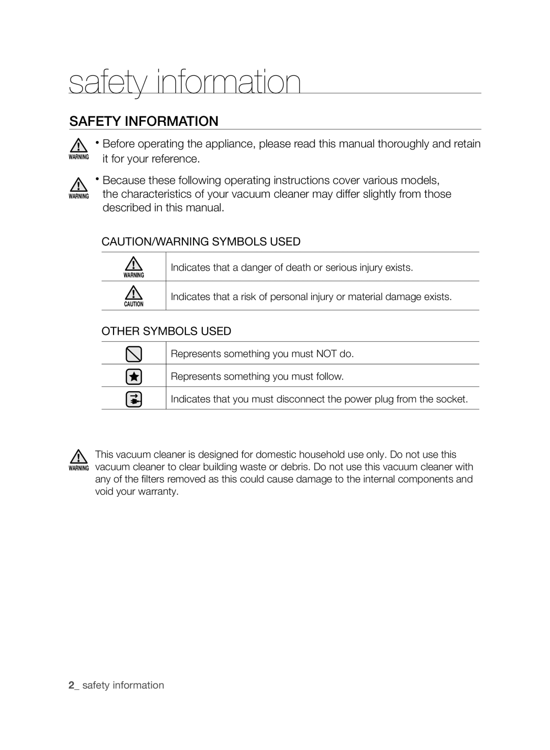 Samsung VCC9630V3B/XEV, VCC9630V31/SML, VCC9632V31/SML manual Safety information, Safety Information 