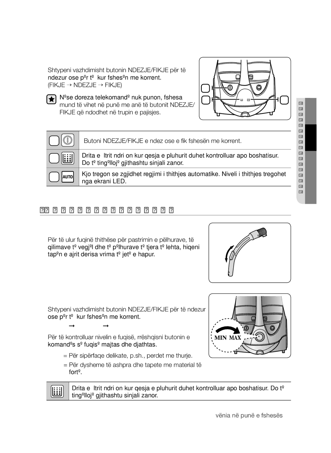 Samsung VCC9630V31/SML manual Varianti me komandim në trup, Trupi, Butoni NDEZJE/FIKJE e ndez ose e fik fshesën me korrent 