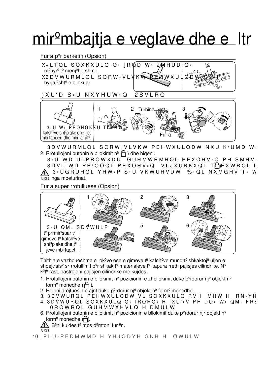 Samsung VCC9632V31/SML manual Furça për parketin Opsion, Furça për kuvertën Opsion, Furça super rrotulluese Opsion 