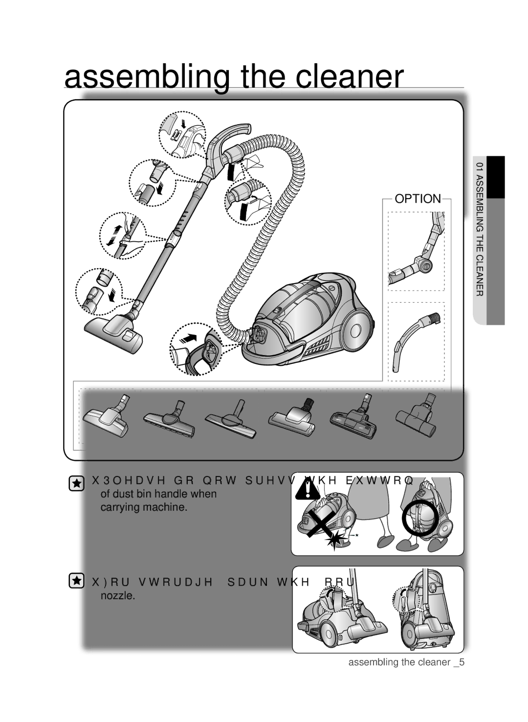 Samsung VCC9630V3B/XEV, VCC9630V31/SML, VCC9674H3G/BOL, VCC9630V31/BOL, VCC9632V31/SML manual Assembling the cleaner, Option 