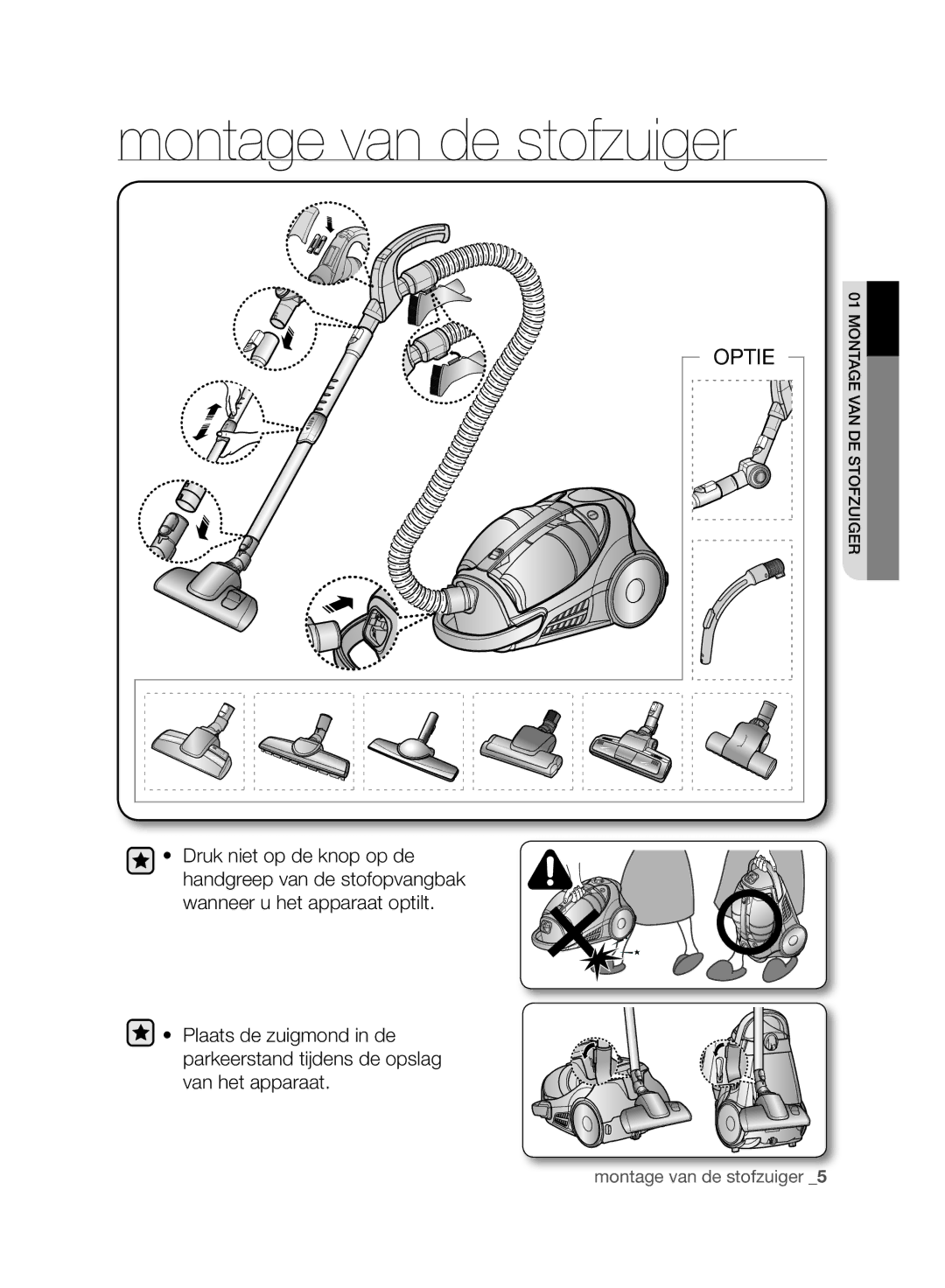 Samsung VCC9630V32/XEN manual Montage van de stofzuiger, Optie 