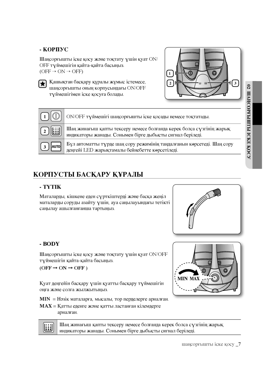 Samsung VCC9632V32/XEV, VCC9670H3G/XEV, VCC9673H3V/XEV, VCC9671H3R/XEV, VCC9631V31/XEV manual Корпусты Басқару Құралы, Body 