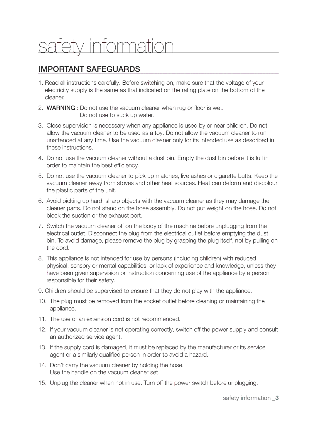 Samsung VCC9671H3V/UMG manual Important Safeguards 