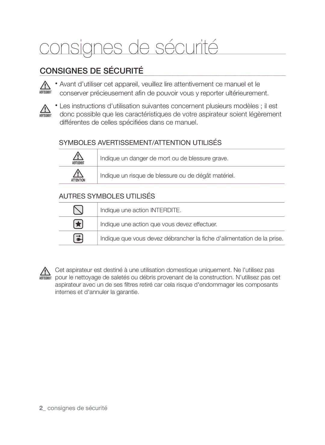 Samsung VCC9672H3V/XEF, VCC9630V32/XEF manual Consignes de sécurité, Consignes DE Sécurité 