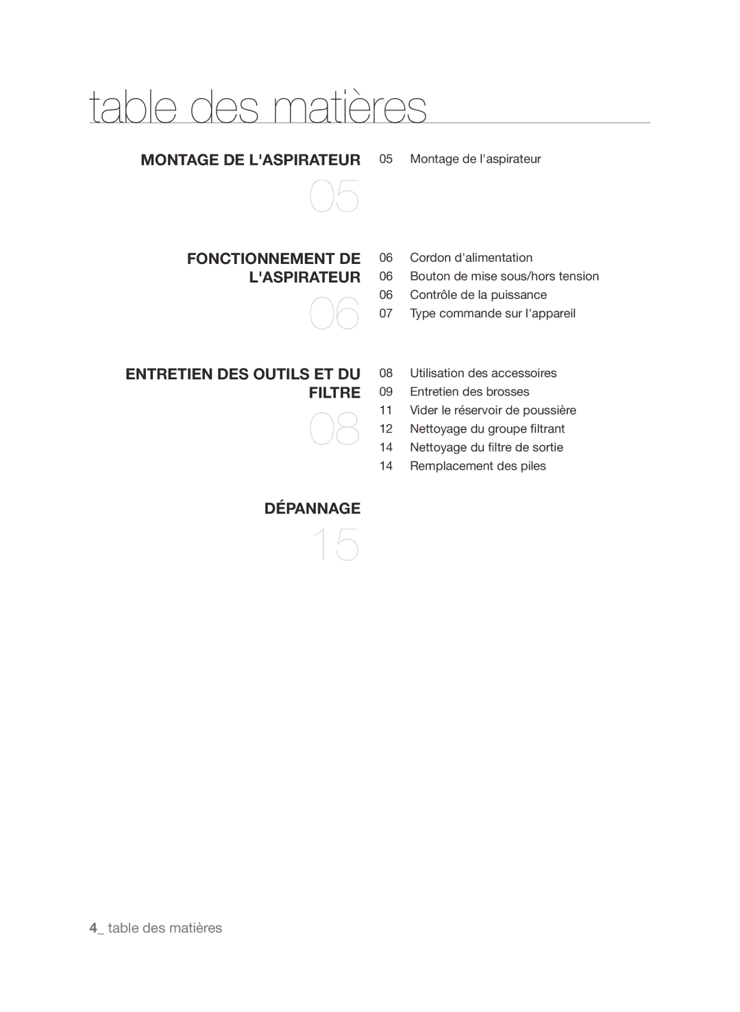 Samsung VCC9672H3V/XEF, VCC9630V32/XEF manual Table des matières 