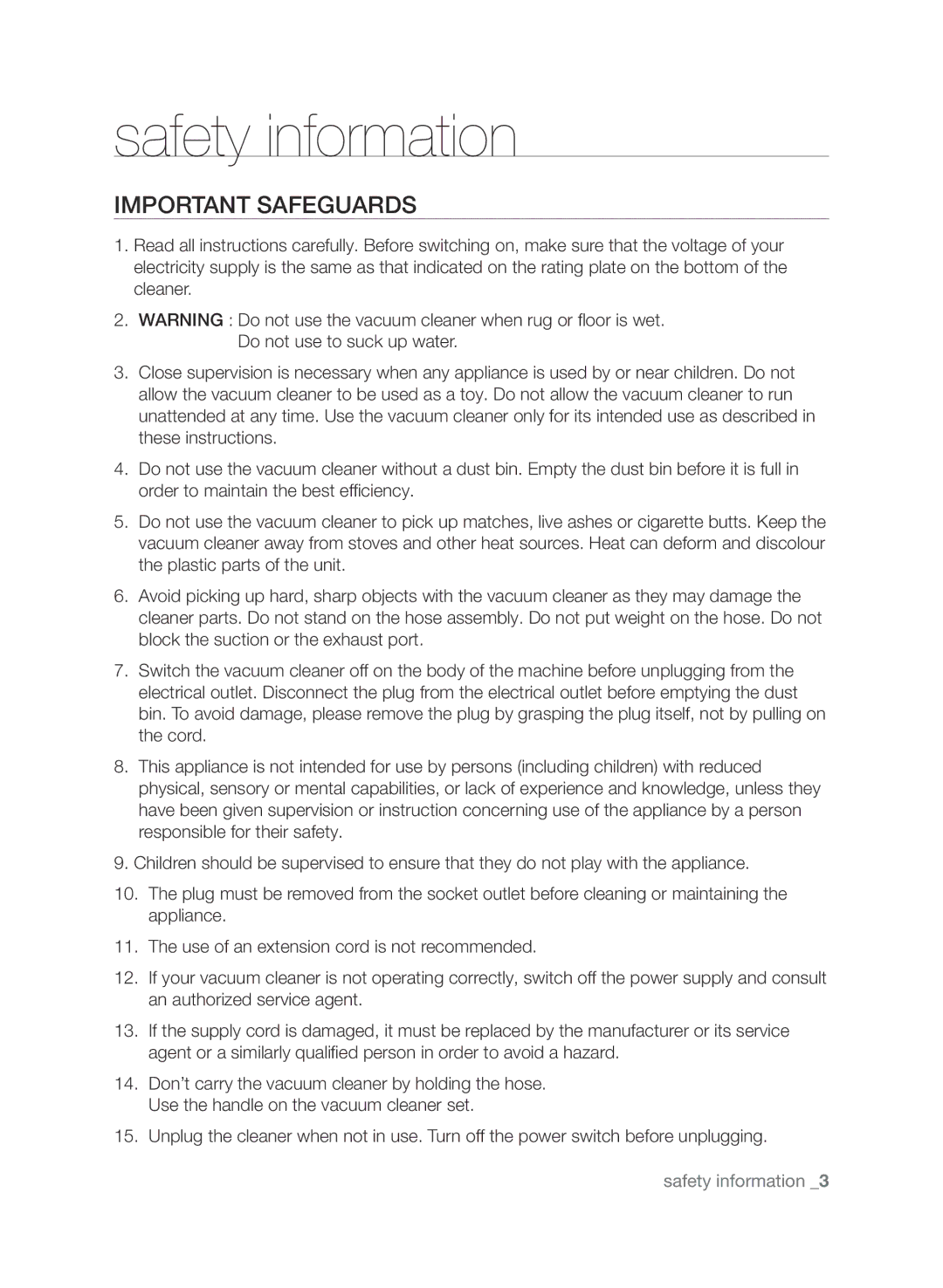 Samsung VCC9674H3G/XSB manual Important Safeguards 