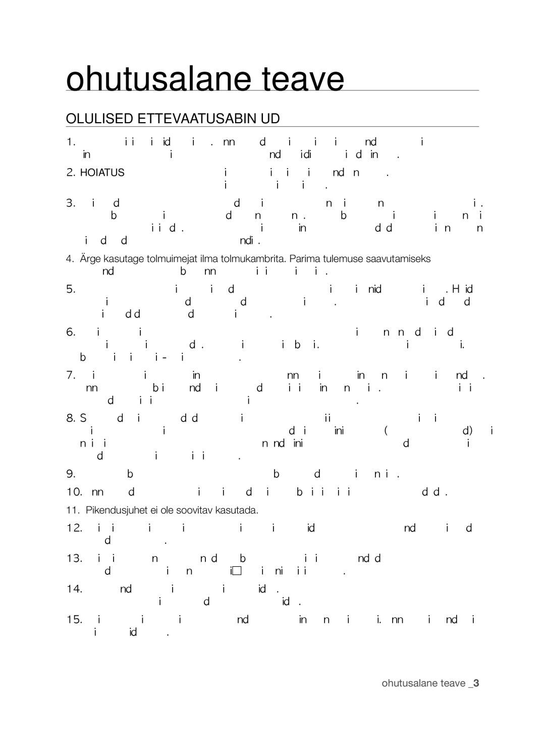 Samsung VCC9674H3G/XSB manual Olulised Ettevaatusabinõud 