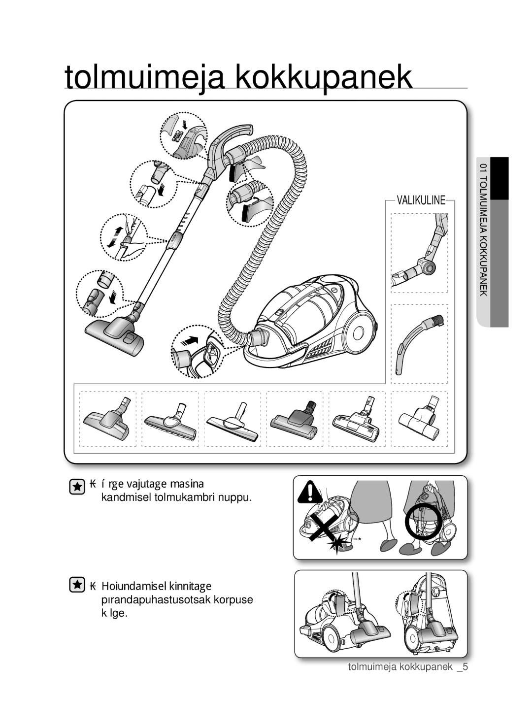 Samsung VCC9674H3G/XSB manual Tolmuimeja kokkupanek 